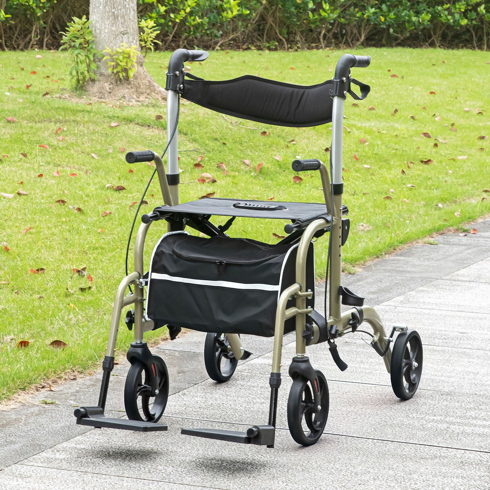 Rollator Walker Wheelchair, with Brakes and Bag - Yellow/Green