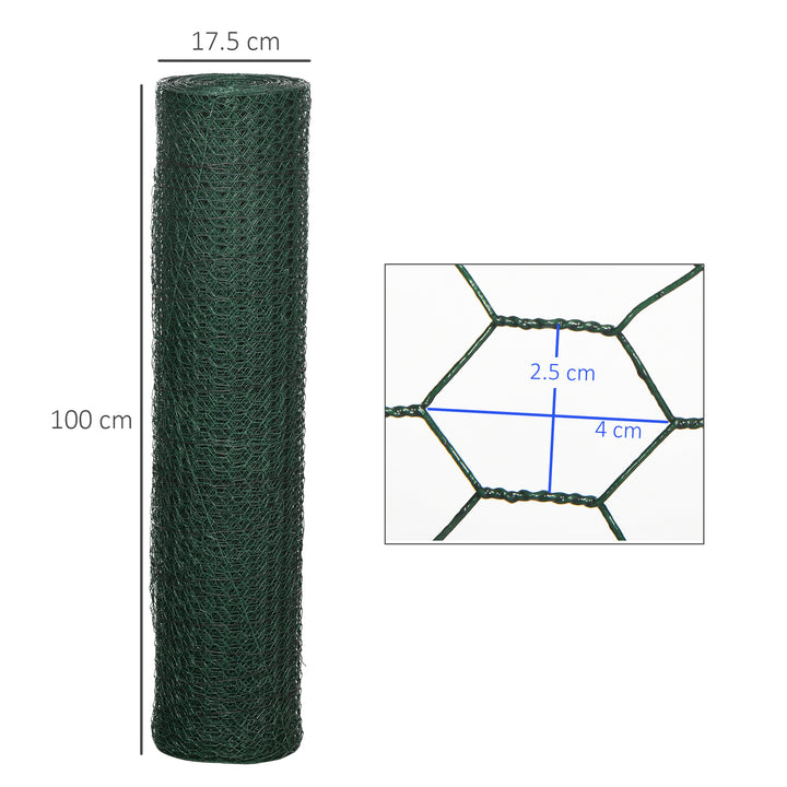 PawHut 1m x 25m Chicken Wire Mesh, Foldable PVC Coated Welded Garden Fence, Roll Poultry Netting, for Rabbits, Ducks, Gooses, Dark Green