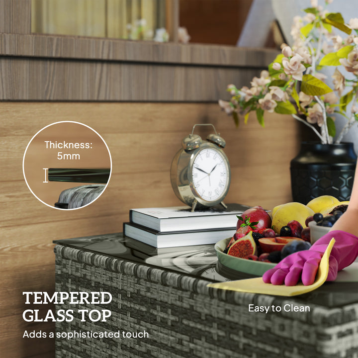 62 x 62cm Glass-Top Rattan Side Table - Light Grey