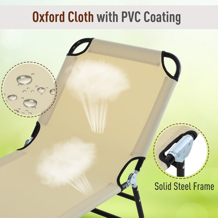 2 Piece Foldable Sun Loungers with 5-Position Adjustable Backrest, Outdoor Portable Recliner Chaise Lounge Chairs with Breathable Mesh Fabric, Beige