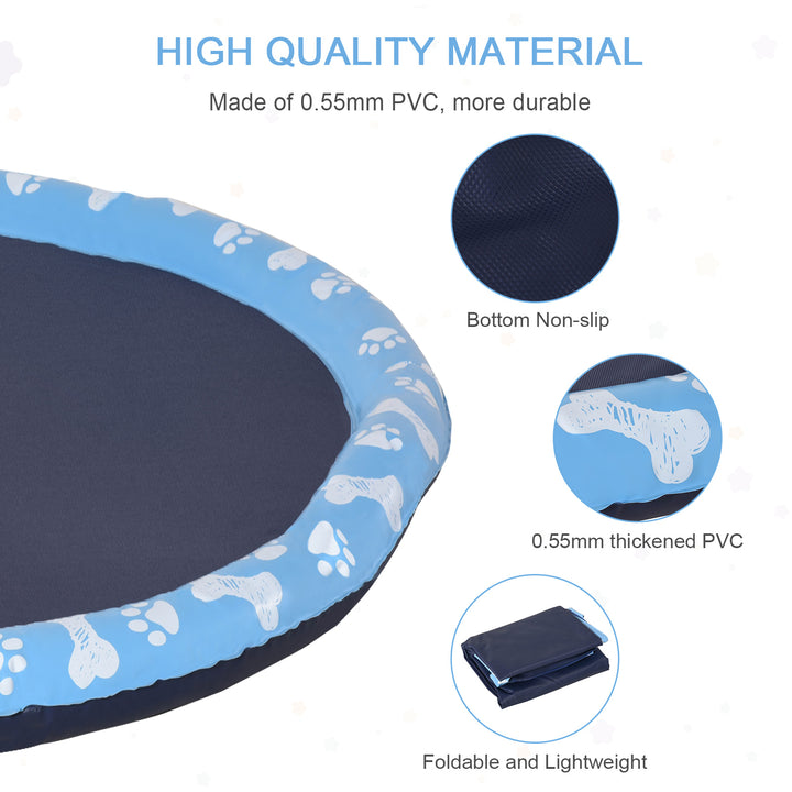 Dog Splash Pad, Pet Sprinkler Mat, Non-Slip Dog Paddling Pool, Foldable Outdoor Sprinkler and Splash Mat Water Play for Garden, Patio, Summer Fun, 170 cm