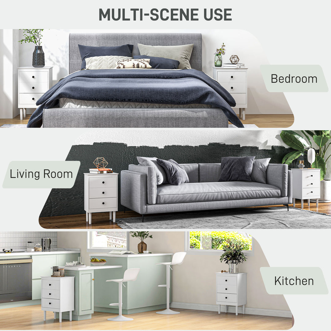 Set of Two Three-Drawer Modern Bedside Tables - White