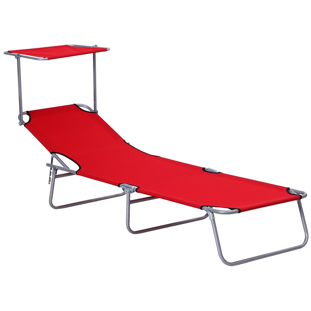 MCL Folding Sun Lounger, Lounge Chairs Reclining Sleeping Bed with Adjustable Sun Shade Awning for Beach, Patio