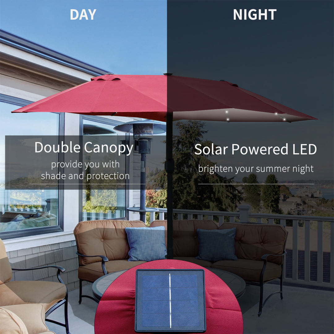 MCL 4.4m Double-Sided Sun Umbrella Patio Parasol LED Solar Lights Red