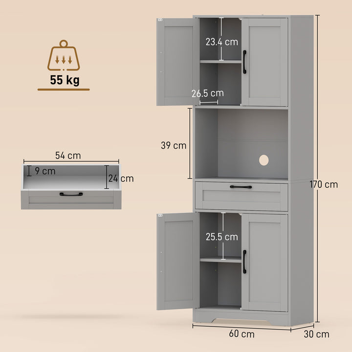 170 cm Tall Kitchen Pantry with Adjustable Shelves, Freestanding - view 3