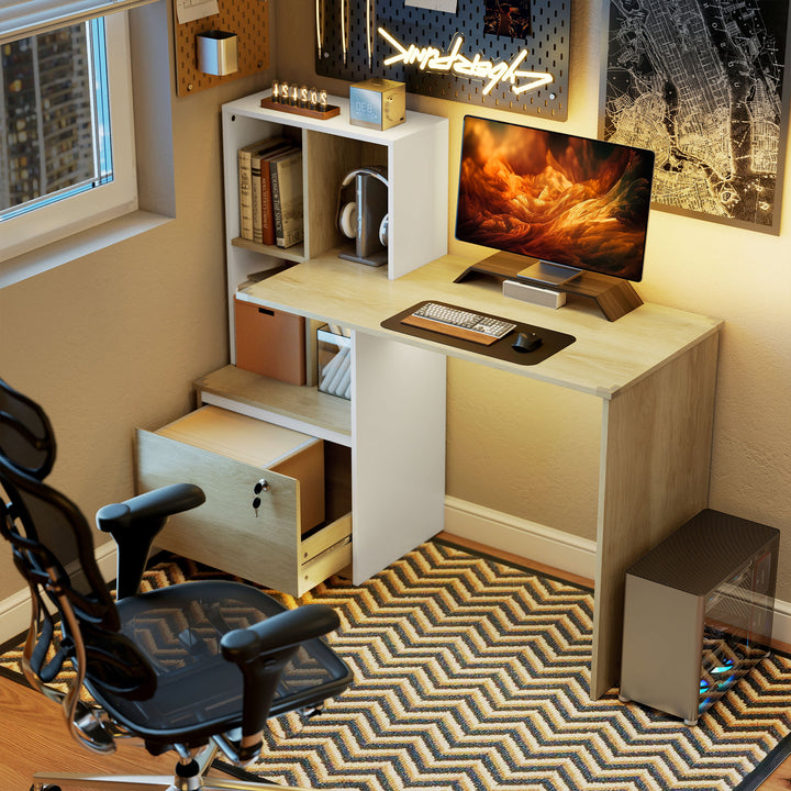 Computer Desk, Office Desk with Bookshelf, File Drawer and Legal Hangi