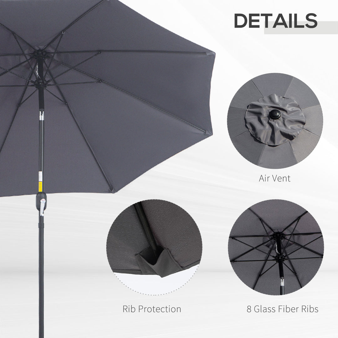 2.7M Garden Parasol Umbrella with Glass Fibre Ribs and Aluminium Frame, Tilting Sun Shade Shelter Canopy, Charcoal Grey