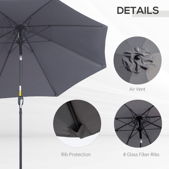 2.7M Garden Parasol Umbrella with Glass Fibre Ribs and Aluminium Frame, Tilting Sun Shade Shelter Canopy, Charcoal Grey