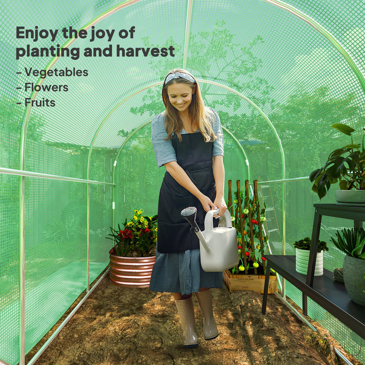 3 x 2 x 2m Polytunnel Greenhouse with Hinged Door, Walk-in Grow House Tent with PE Cover and Galvanised Steel Frame, Green