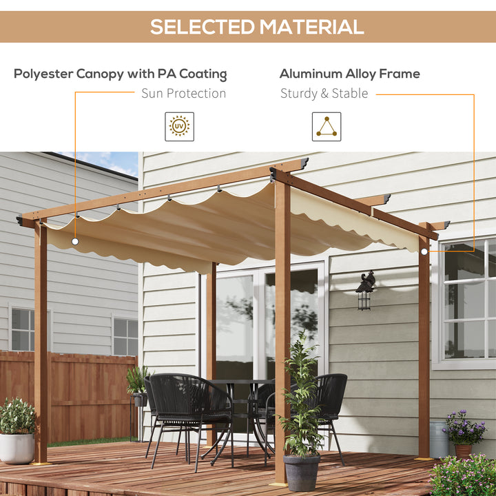 Outsunny 3 x 3 m Outdoor Pergola Canopy Patio Gazebo Sun Shelter with Retractable Roof Aluminium Frame for Garden, Khaki