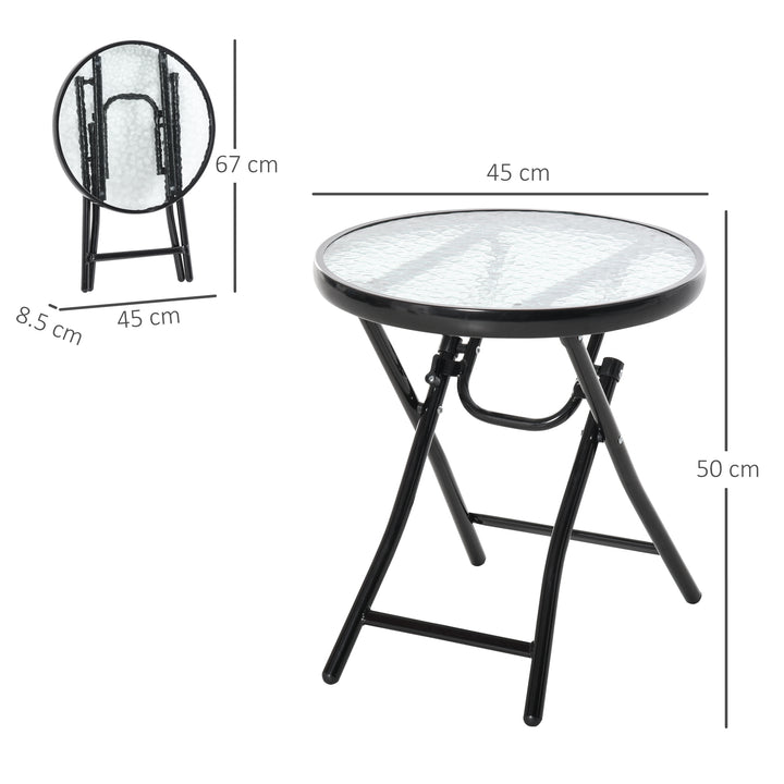 MCL Foldable Garden Table, Round Folding Table with Glass Tabletop and Safety Buckle for Patio, Garden, Outdoor, Indoor, Black