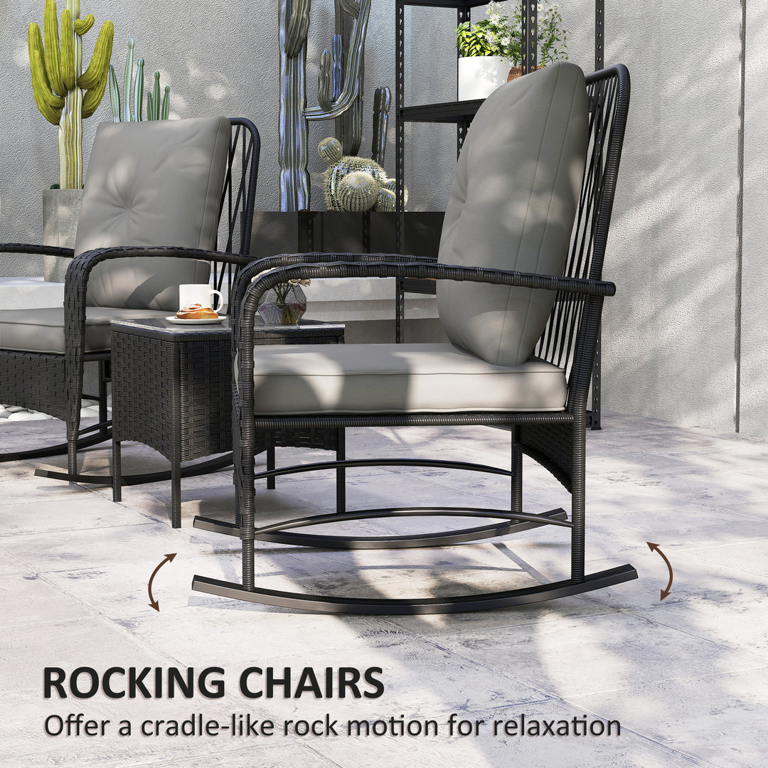 Three-Piece Rocking Chair Rattan Bistro Set - Black