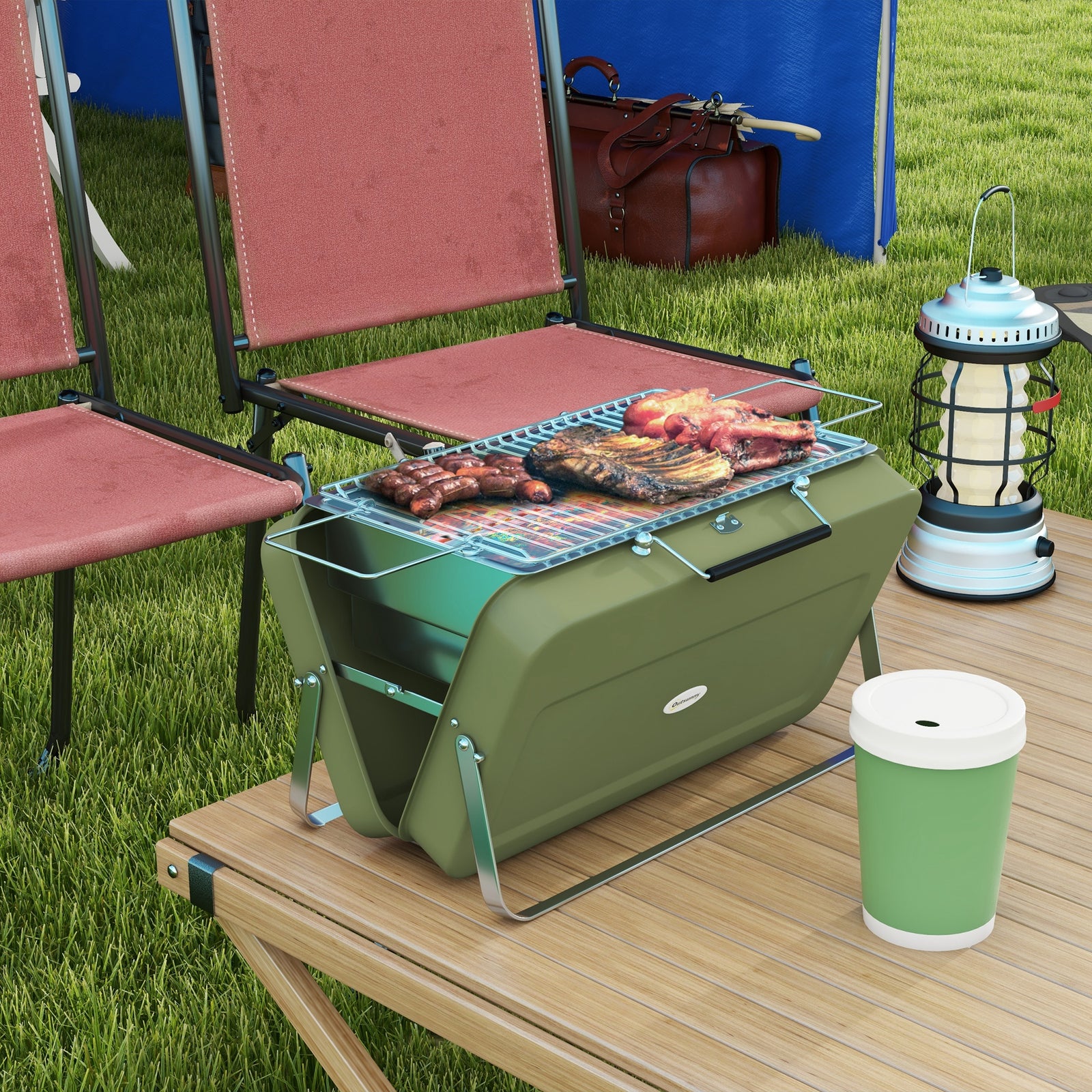 Metal Suitable-Style Portable BBQ Grill - Green