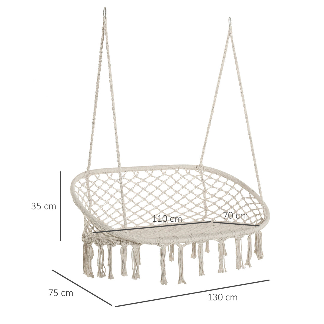 Hanging Hammock Chair Cotton Rope Porch Swing with Metal Frame, Large Macrame Seat for Patio, Garden, Bedroom, Living Room, Cream White