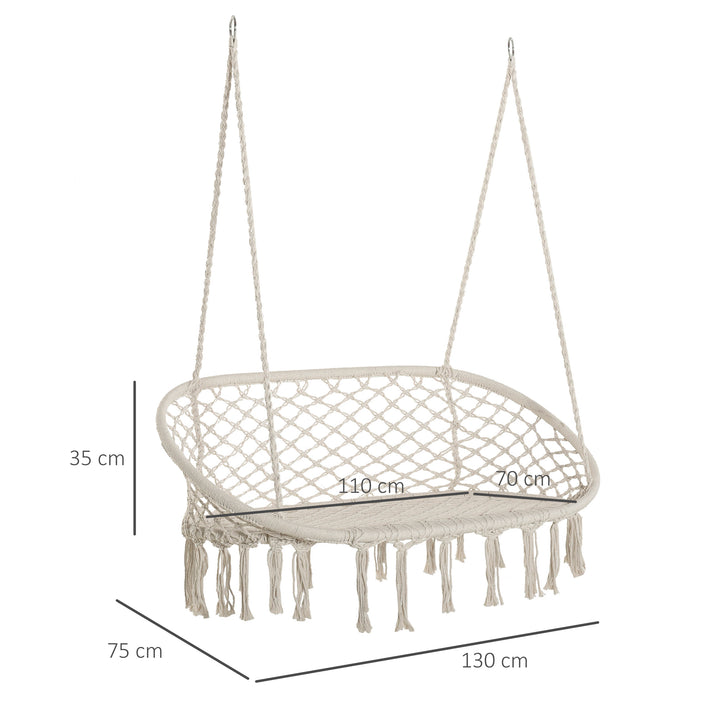 Hanging Hammock Chair Cotton Rope Porch Swing with Metal Frame, Large Macrame Seat for Patio, Garden, Bedroom, Living Room, Cream White
