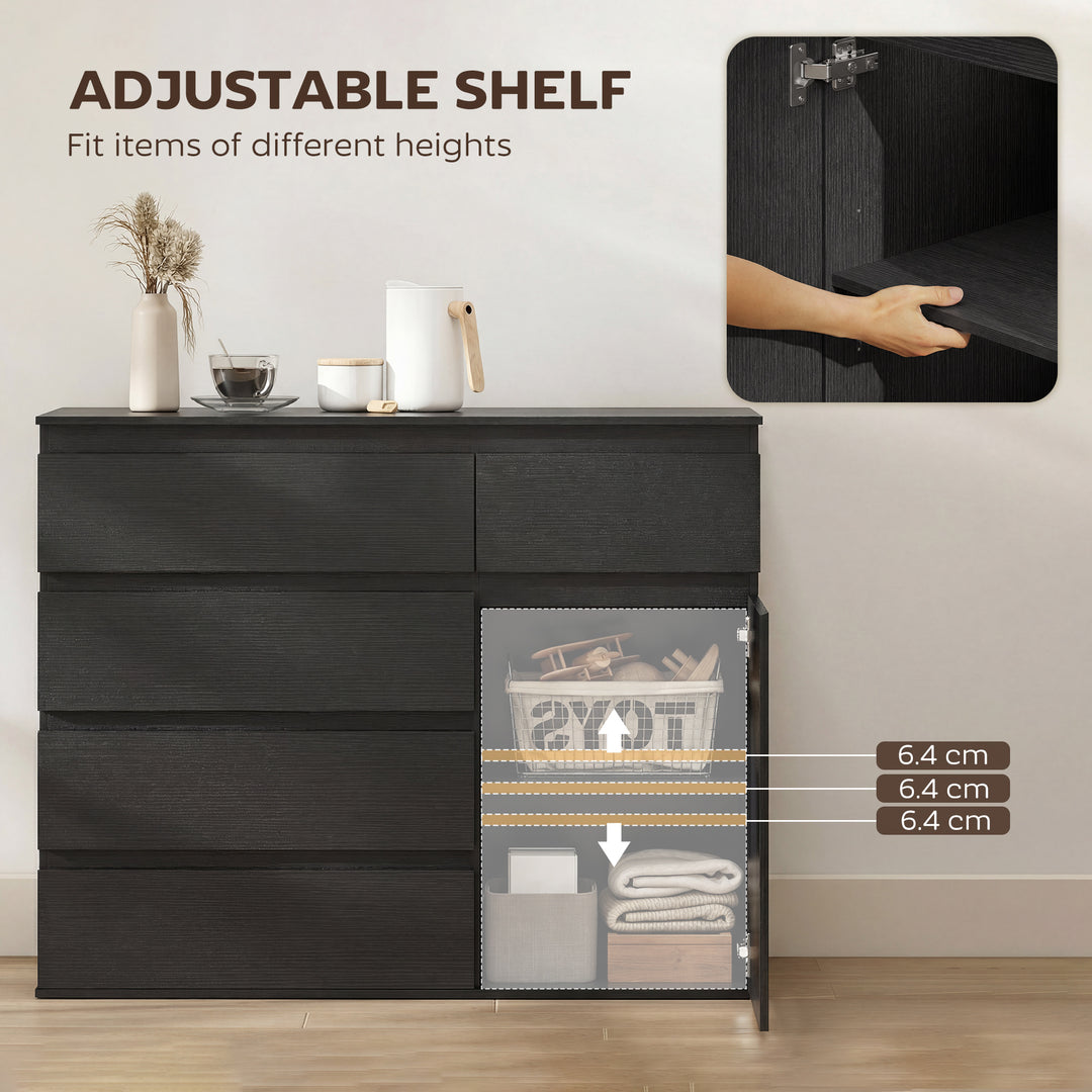 Modern Chest Of Drawers, 5 Drawer Dresser with Adjustable Shelf, Soft-