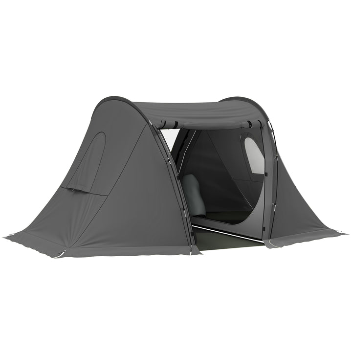 3 Man Camping Tent with Living Area and 2 Bedrooms, 3000mm Waterproof Family Tent with Sewn-in Groundsheet, Portable Dome Tent with Bag for Hiking, Festival, Backpacking, Drak Grey