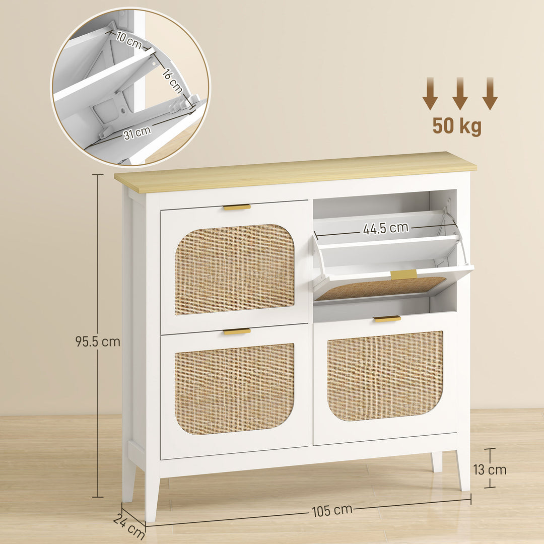 Narrow Shoe Cabinet, Boho Slim Shoe Storage Cabinet with 4 Flip Drawer