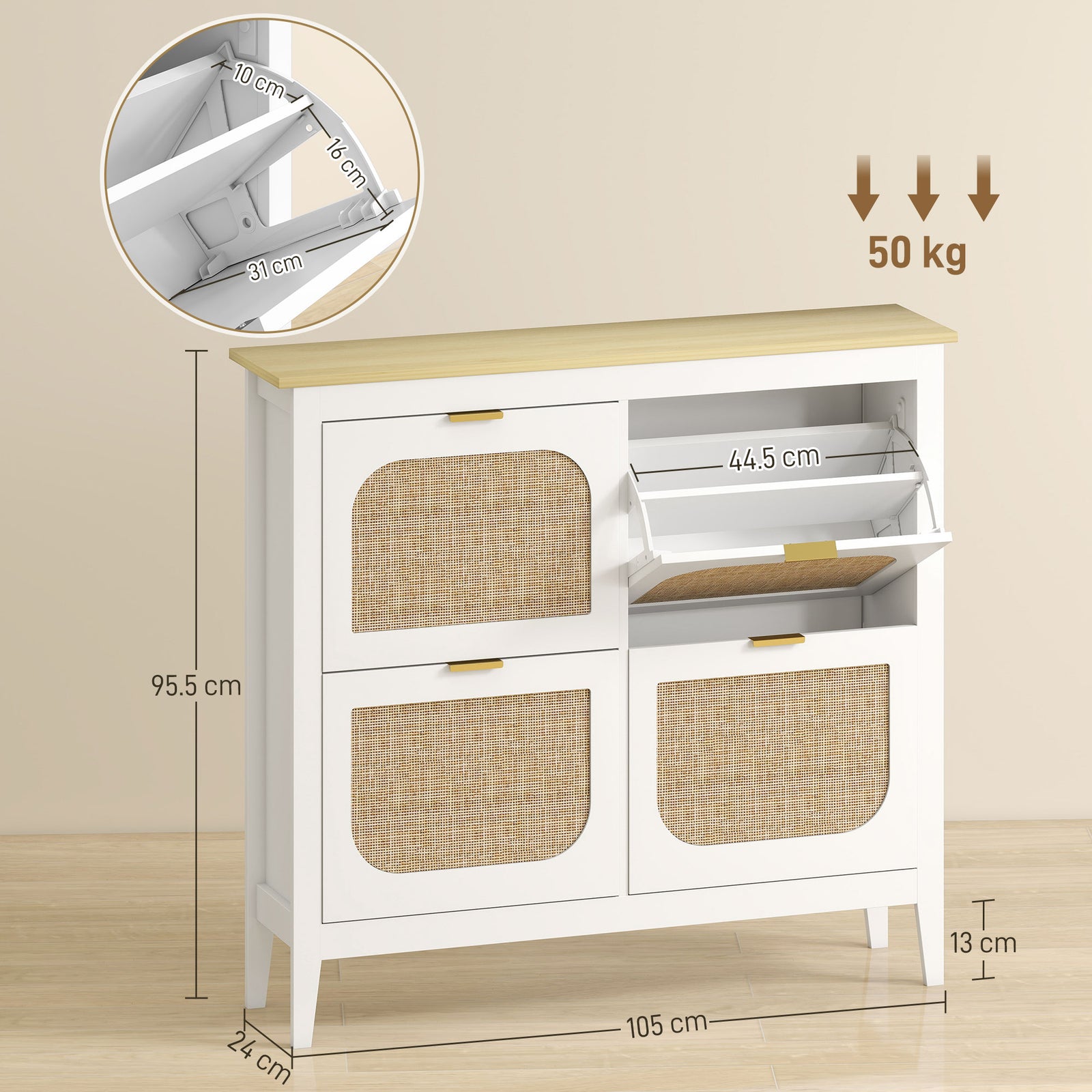 Narrow Shoe Cabinet, Boho Slim Shoe Storage Cabinet with 4 Flip Drawer