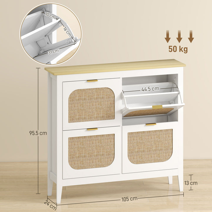 Narrow Shoe Cabinet, Boho Slim Shoe Storage Cabinet with 4 Flip Drawer