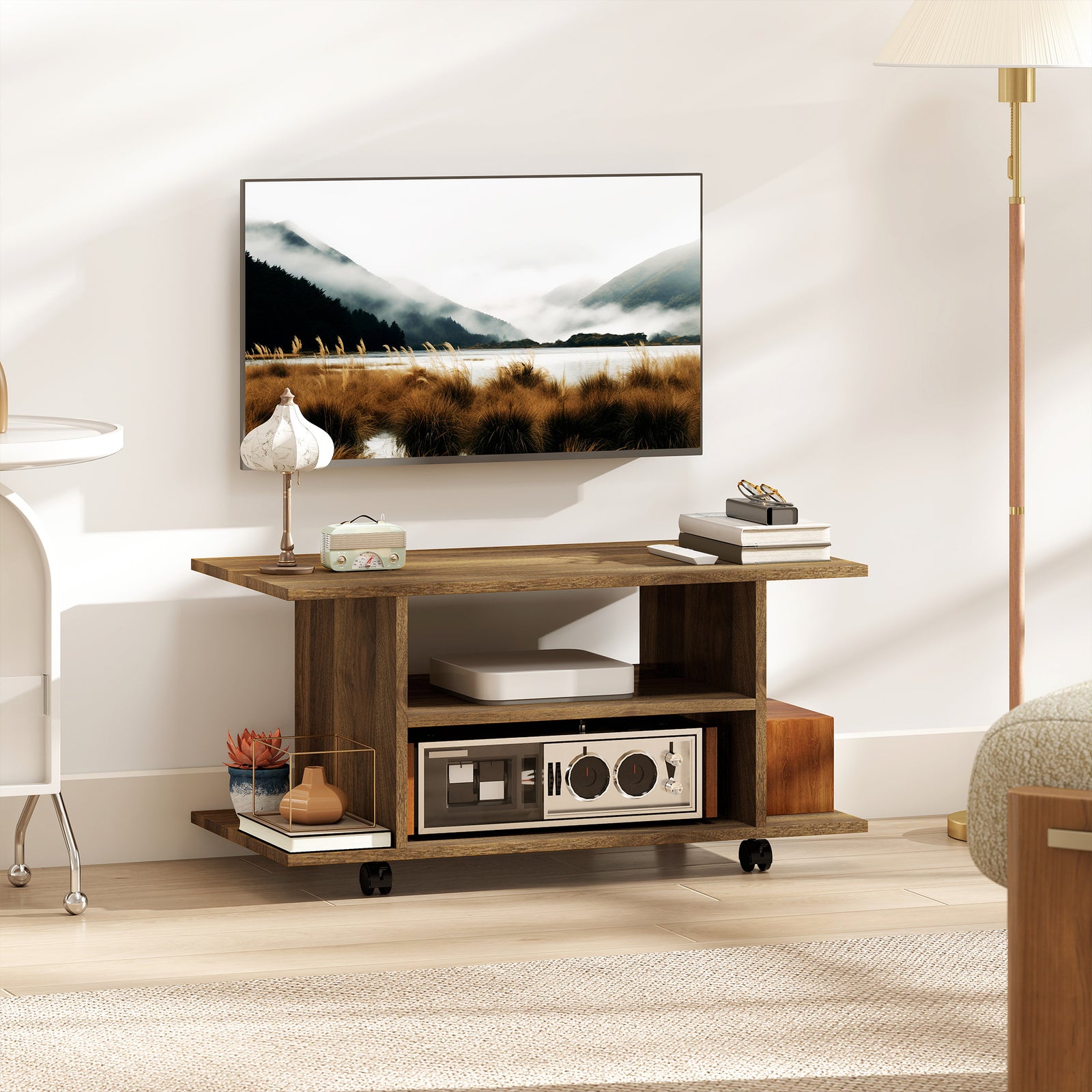 Modern TV Cabinet Stand Storage Shelves Table Mobile Bedroom Furniture