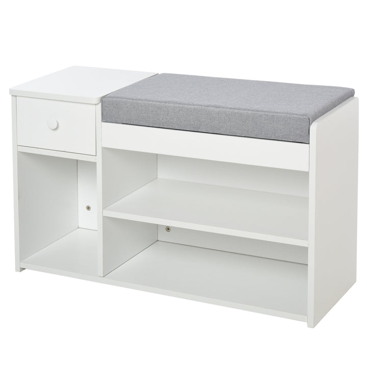 HOMCOM Shoe Storage Bench with Drawer, Cushioned Seat, 3 Compartments for Home Organisation, Hallway Entryway Furniture, White | Aosom UK