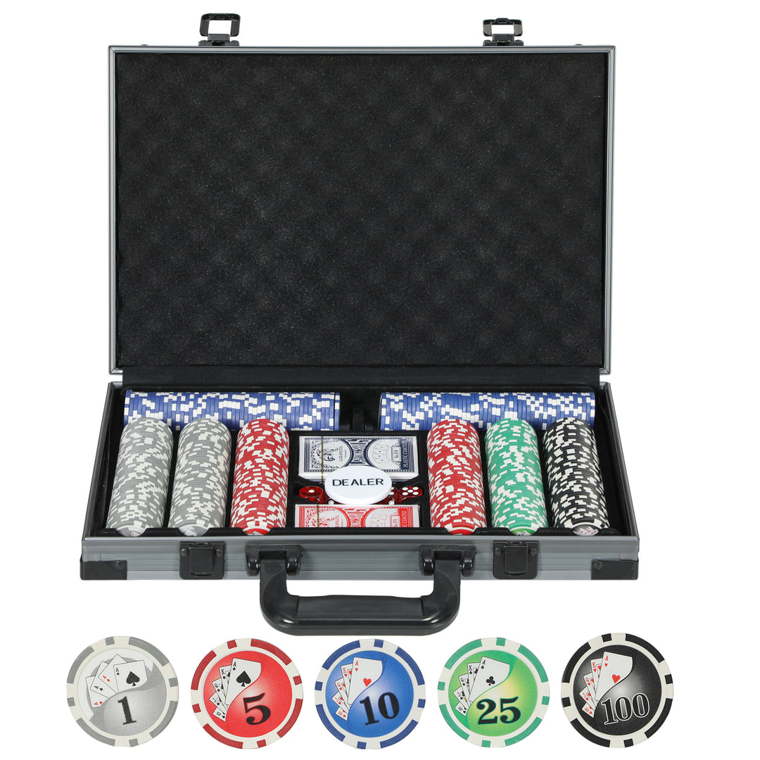 MCL 400-Piece Poker Chips Set with Lightweight ABS Case, Casino Texas Holdem Poker Set with Mat, 11.5g Numbered Poker Chips, Two Decks of Cards, Dealer, Five Dices, Grey