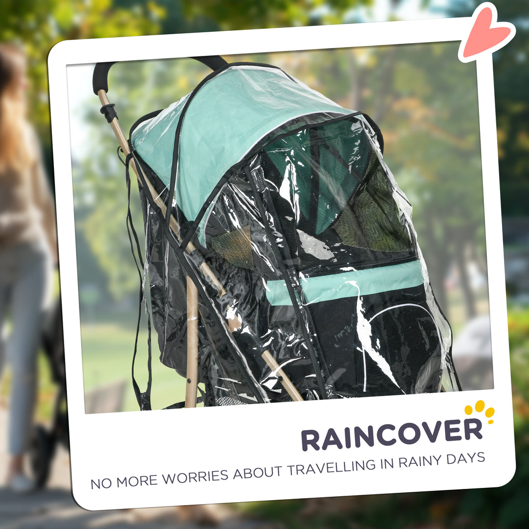 PawHut Pet Stroller for Small Dogs, Durable Oxford Fabric, with Rain Cover, Lightweight & Portable, Vibrant Green | Aosom UK