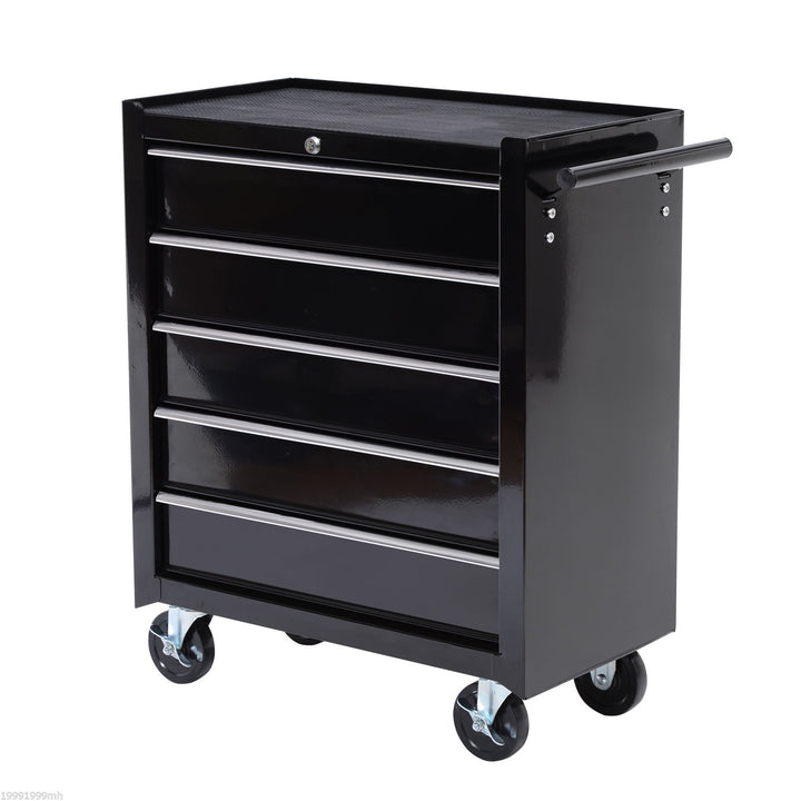 HOMCOM Cold Rolled Steel 5-Drawer Rolling Tool Storage Cabinet Tool Chest Black | Aosom UK