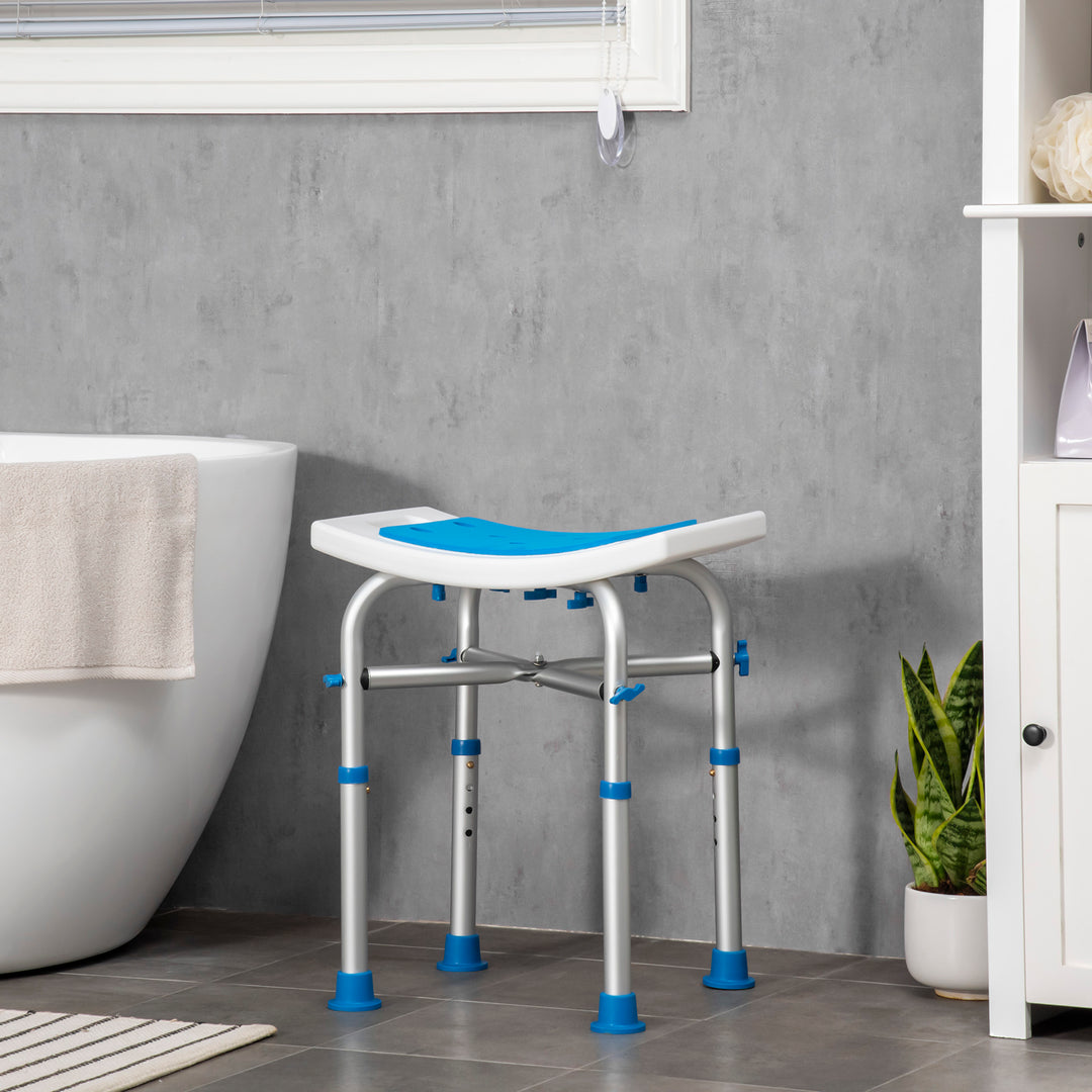 HOMCOM Shower Serenity: Adjustable Padded Stool for Elderly & Disabled, Non-Slip with Handle, Sapphire Blue | Aosom UK