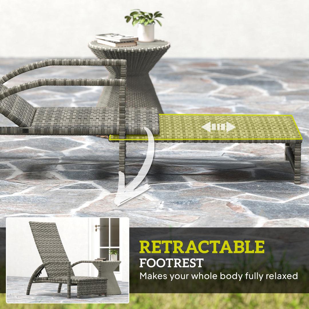 Reclining Rattan Lounger, with Extending Footrest - Grey