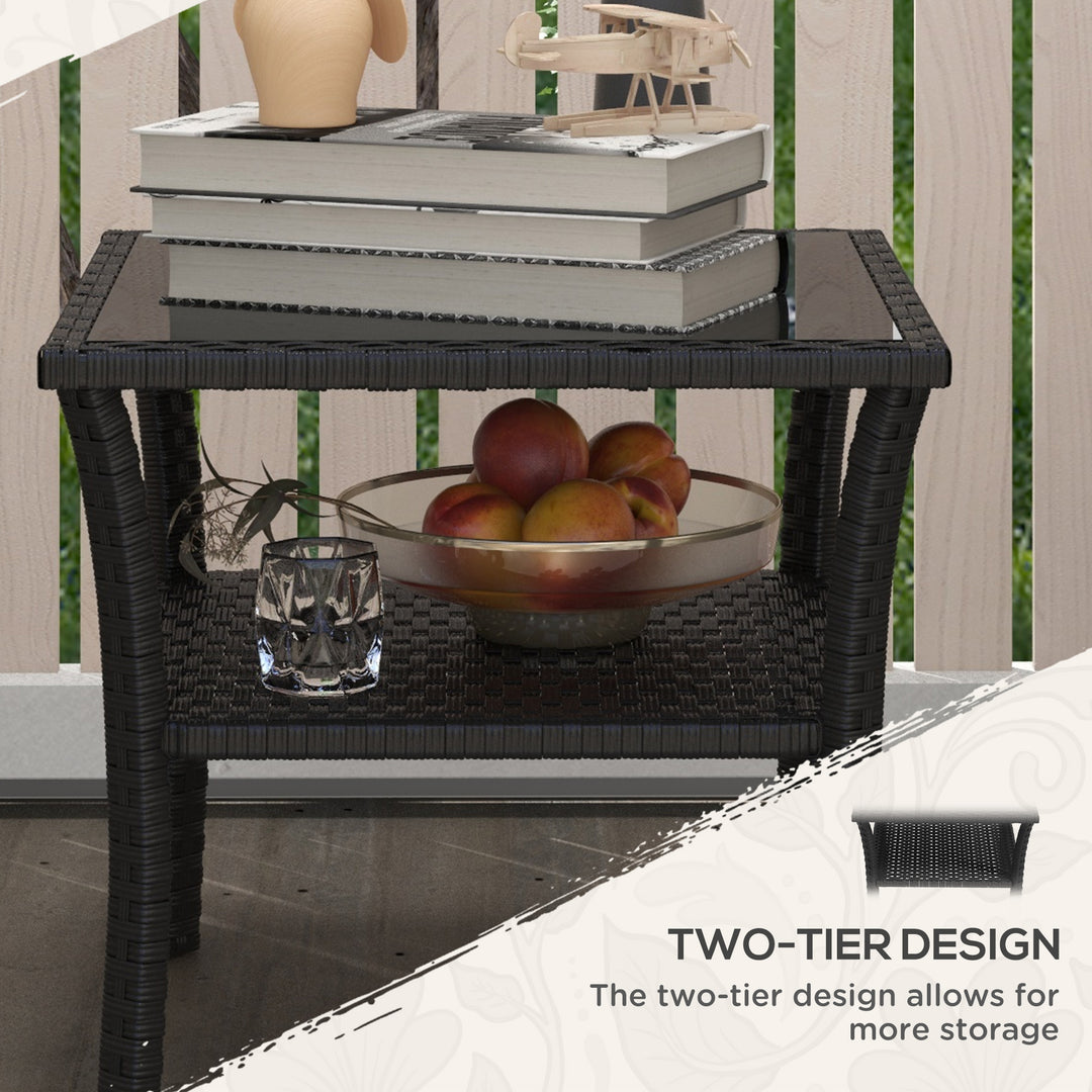 Two-tier PE Rattan Square Coffee Table - Black