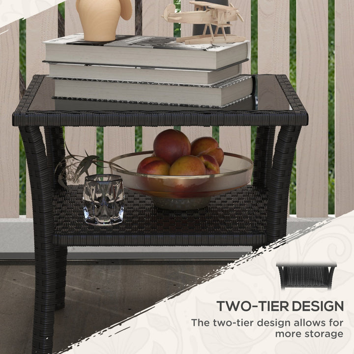 Two-tier PE Rattan Square Coffee Table - Black