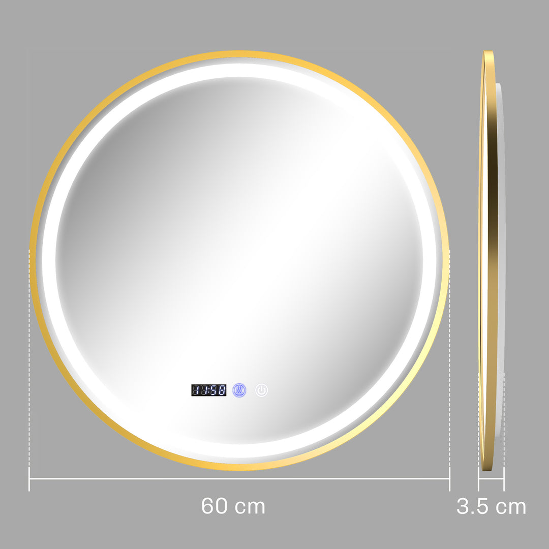 60cm Anti-Fog LED Bathroom Mirror - Gold Tone