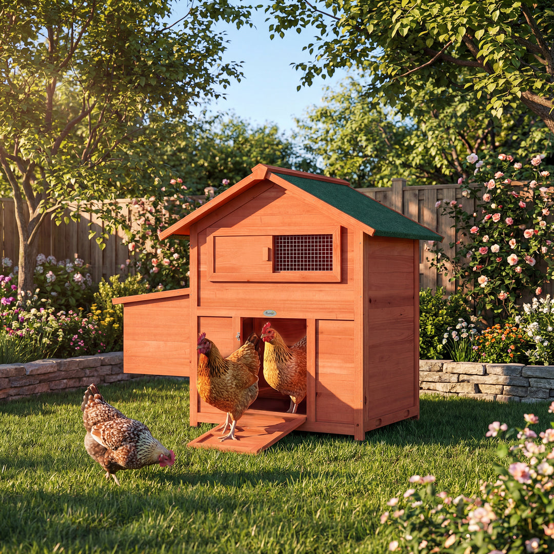 Chicken Coop, Wooden Hen House with Nesting Box, Pull-Out Tray, Slidin