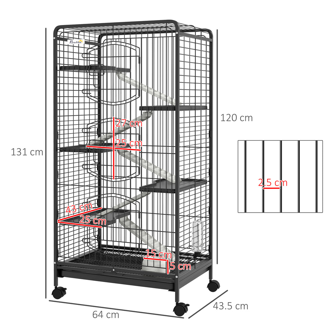 PawHut Five-Level Tall Small Animal Cage, Removable Platforms, Easy Clean, 131cm, Black | Aosom UK