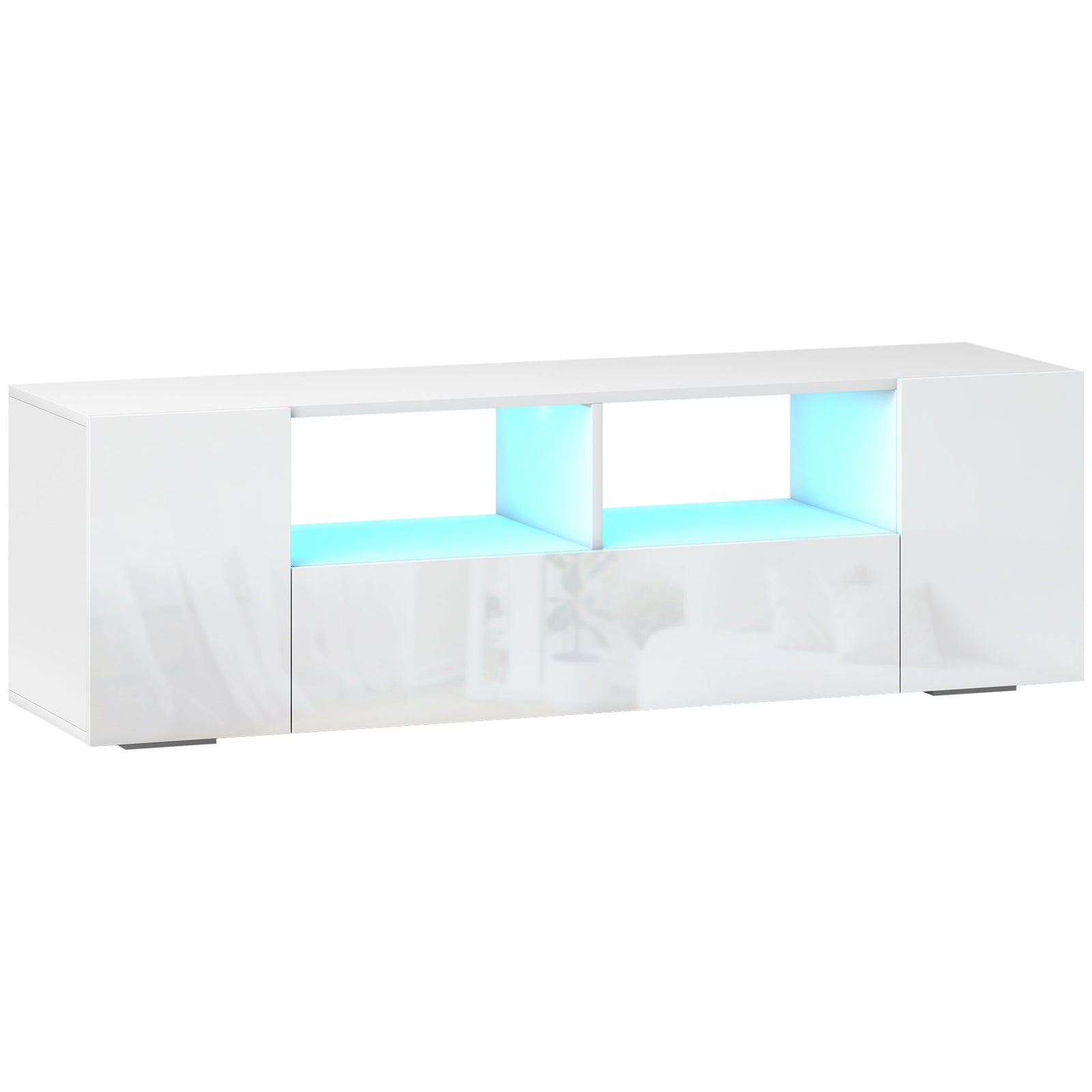 16 LED Light TV Stand, with Storage - High Gloss White