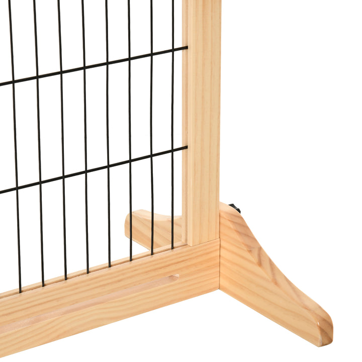 Freestanding Dog Gate, Foldable Pet Fence, Indoor Wood Barrier, Stair Gate with Support Feet, for Doorway, Hallway, Small and Medium Dogs, 69H x 104-183 cm, Natural Wood Finish