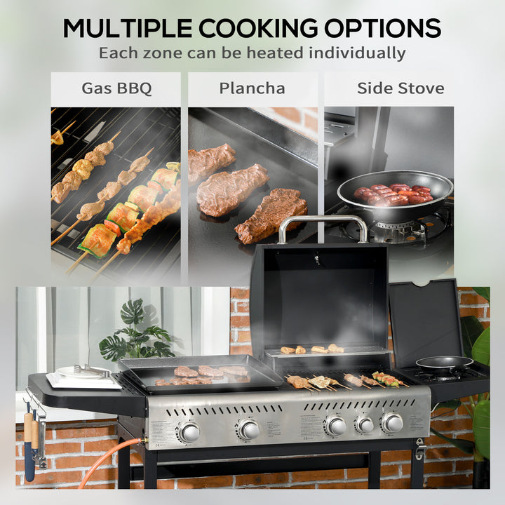 12kW Deluxe Duo Gas BBQ, with Grill, Plancha and Side Burner - Black
