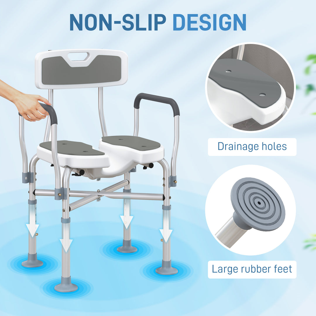 Shower Chair with Upgraded U-shaped Seat and Reinforced Crossbars, Height Adjustable Padded Bath Chair with Non-slip Feet for Elderly Seniors Disabled Handicap, Tool-Free Assembly, Grey