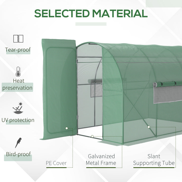 Large Polytunnel Walk In Greenhouse, Plant Gardening Tunnel Green House with Metal Hinged Door, Galvanised Steel Frame & Mesh Windows, Green (3 x 2 m)