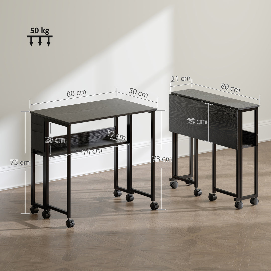 80 cm Drop Leaf Writing Work Desk - Black