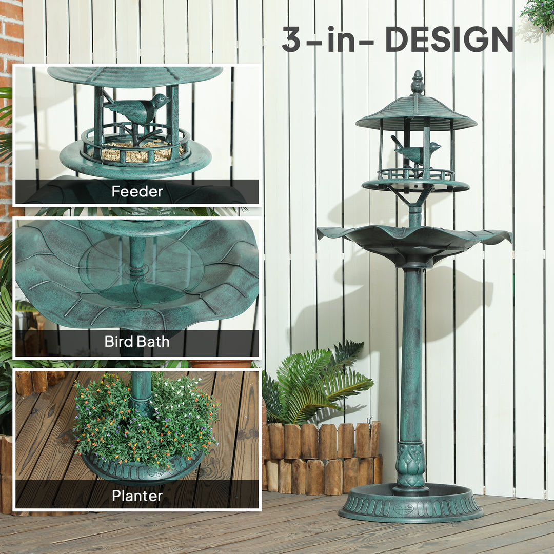3-in-1 Garden Bird Bath, Freestanding Birdbath with Large Water Basin,