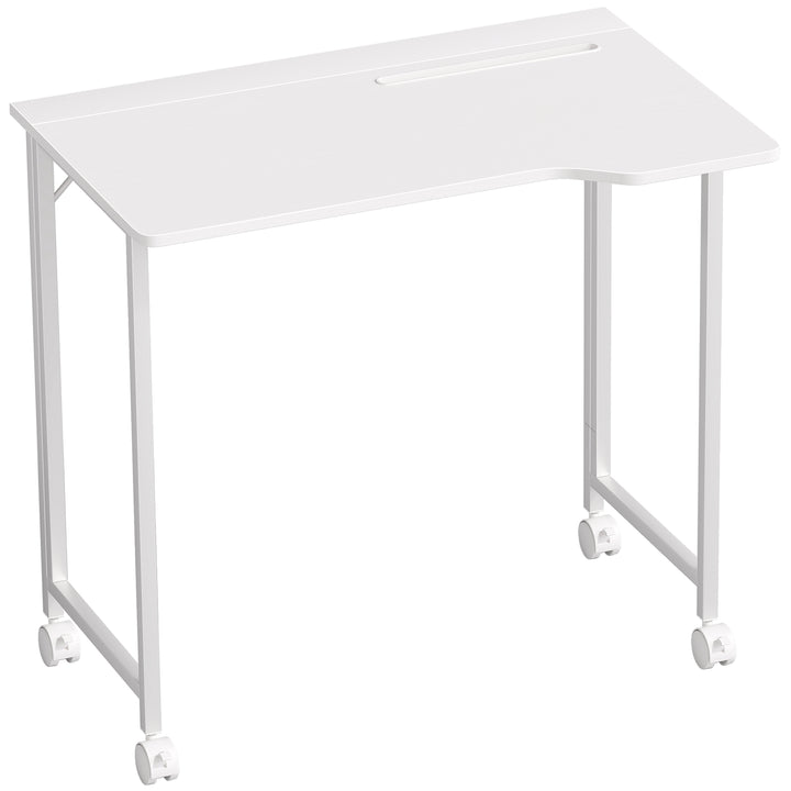 Folding Small Desk on Wheels - Black Wood Effect