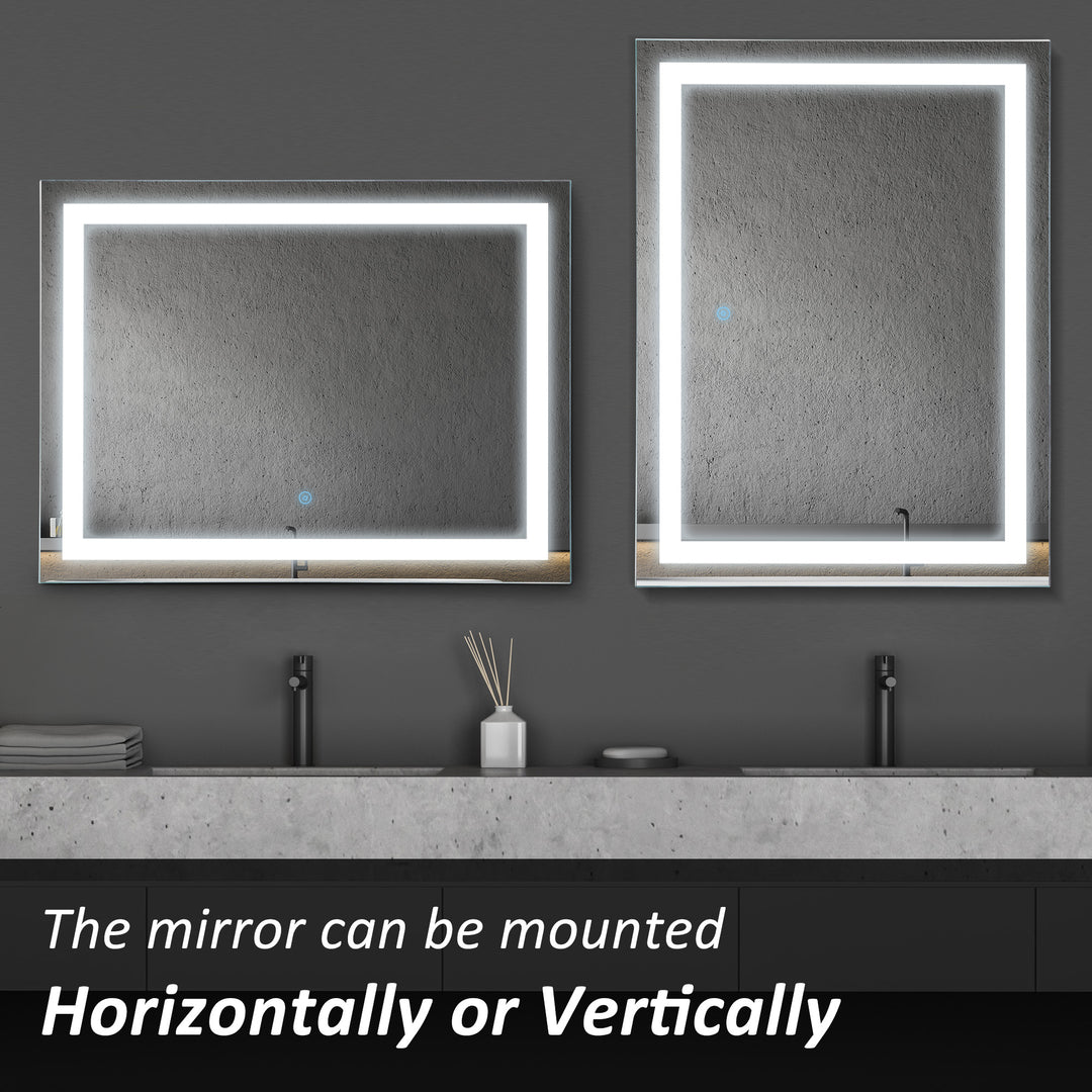 80x60cm LED Bathroom Mirror Wall Mounted Vanity Light Illuminated w/ Touch Switch Accessories Home Furnishings