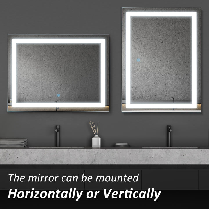 80x60cm LED Bathroom Mirror Wall Mounted Vanity Light Illuminated w/ Touch Switch Accessories Home Furnishings