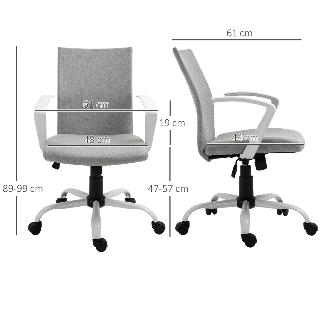 Office Chair Linen Swivel Computer Desk Chair Home Study Task Chair with Wheels, Arm, Adjustable Height, Light Grey