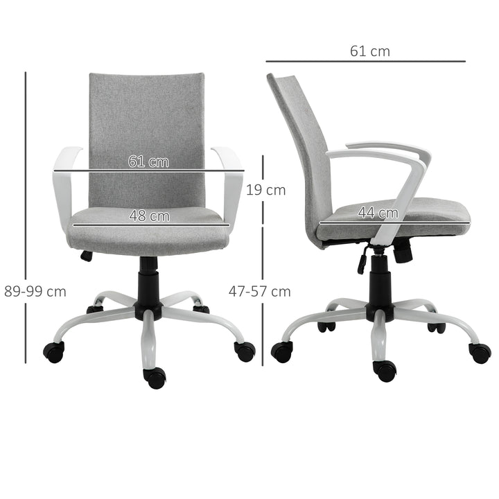 Office Chair Linen Swivel Computer Desk Chair Home Study Task Chair with Wheels, Arm, Adjustable Height, Light Grey