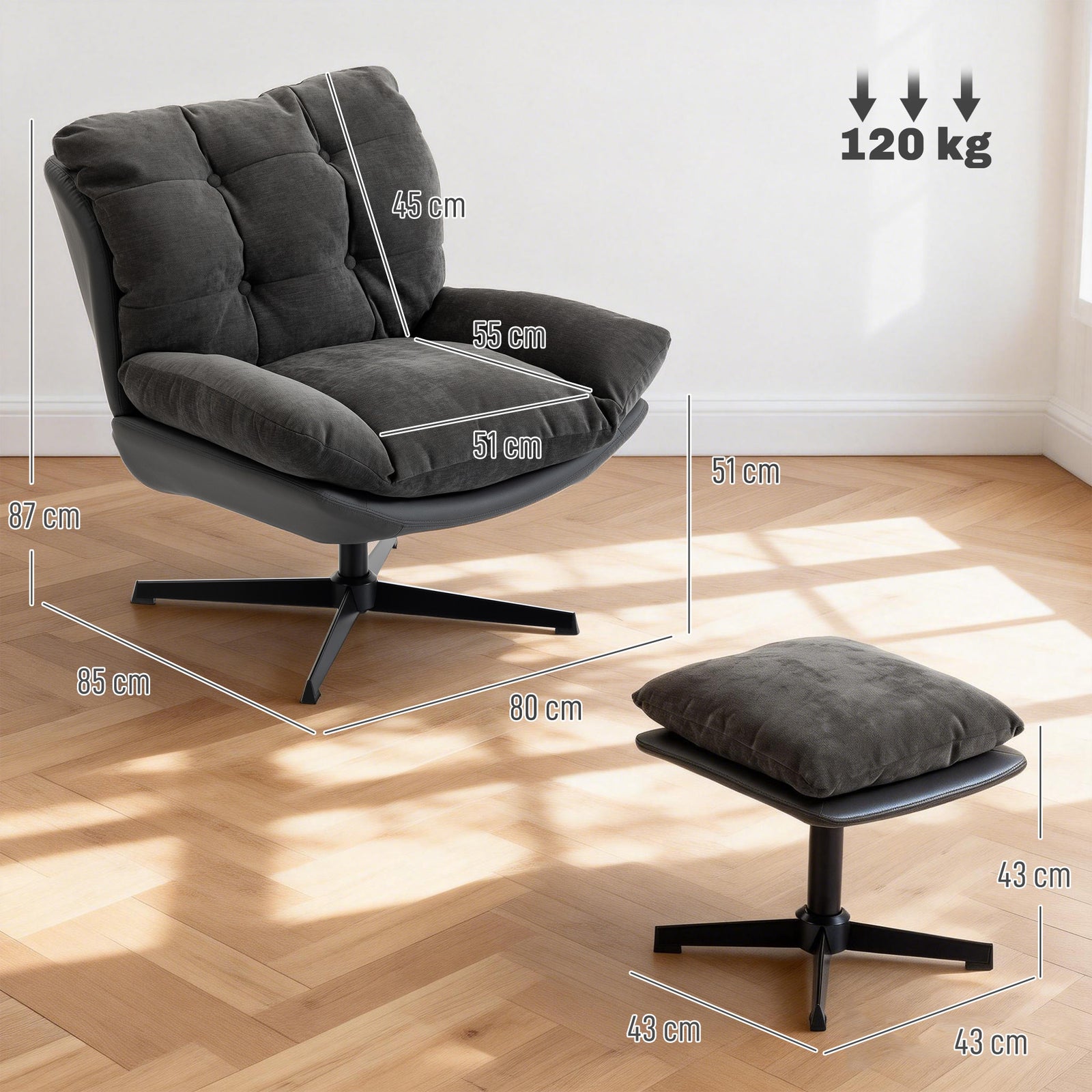 Accent Chair with Footstool, Swivel Lounge Chair with Chenille Upholst