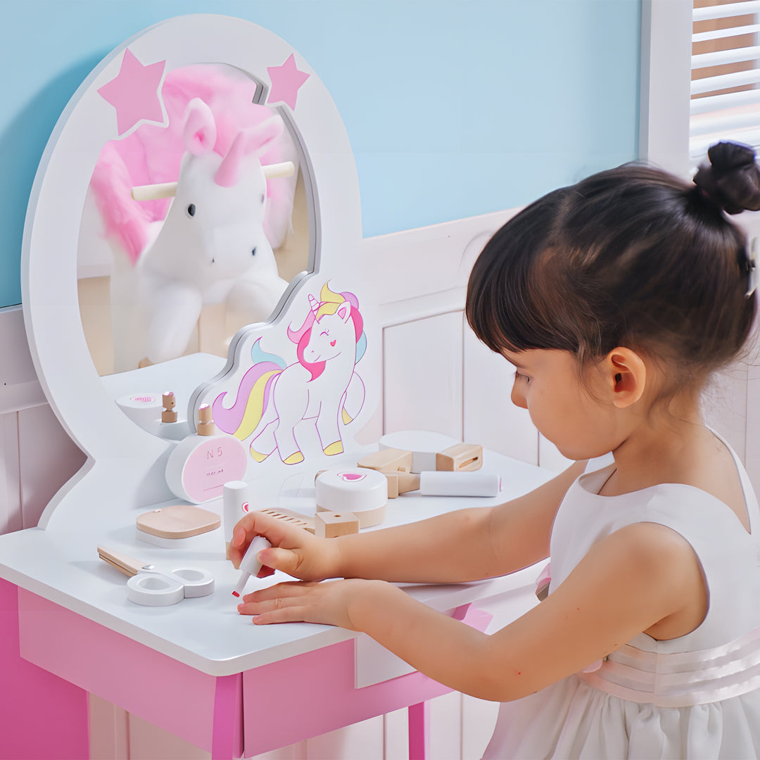 MCL Kids Dressing Table with Mirror, Stool, Pink